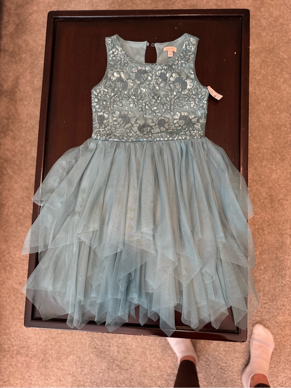 Girls Dusty Blue Lace & Tulle Party Dress